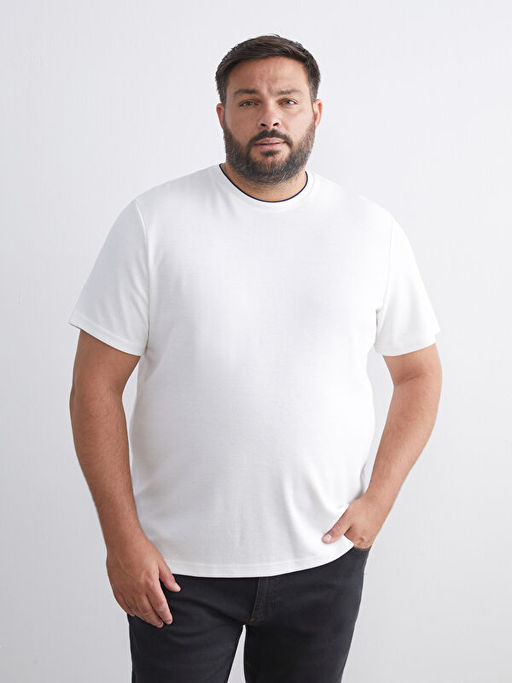 Bisiklet Yaka K?sa Kollu Penye Erkek Dokulu Ti??rt