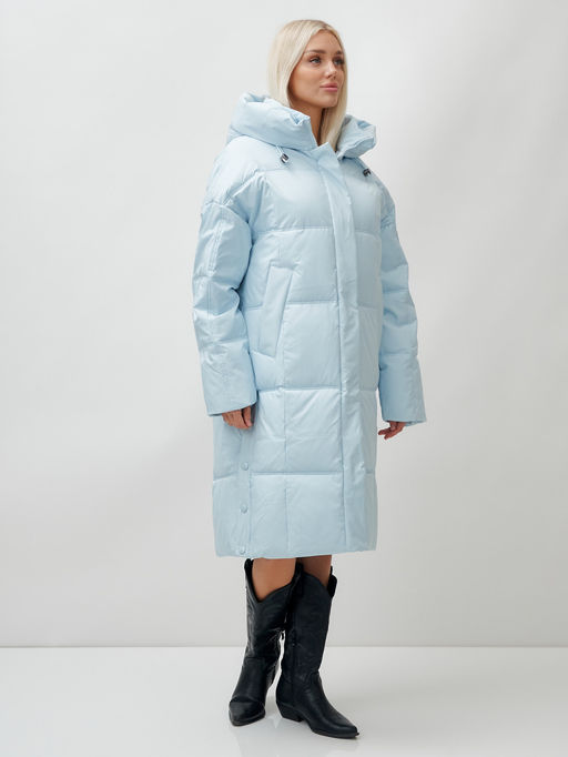 Пальто летучая мышь женское с капюшоном зимнее голубого цвета 9619Gl - Mtforce фото 3