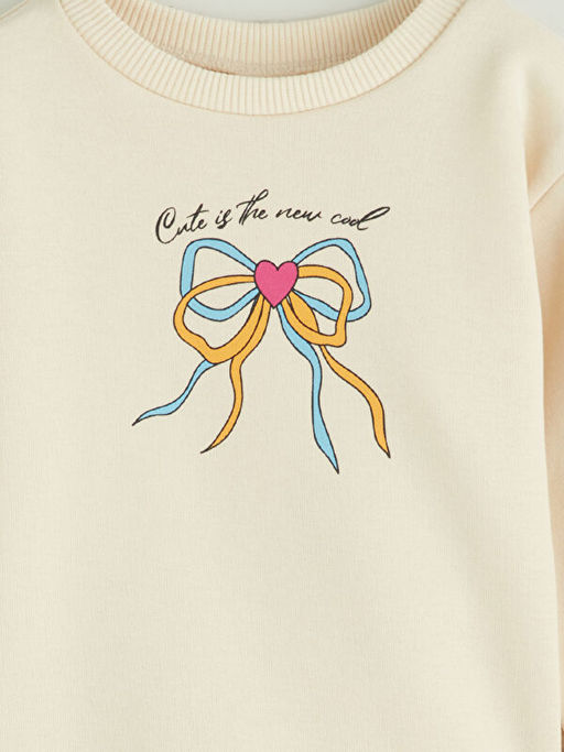 Bisiklet Yaka Bask?l? K?z ?ocuk Sweatshirt