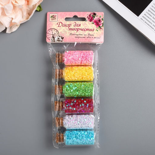 Глиттер в баночке с пробкой «Яркие звёздочки», (набор 6 шт.) 6 г=1 баночка, 13×5 см