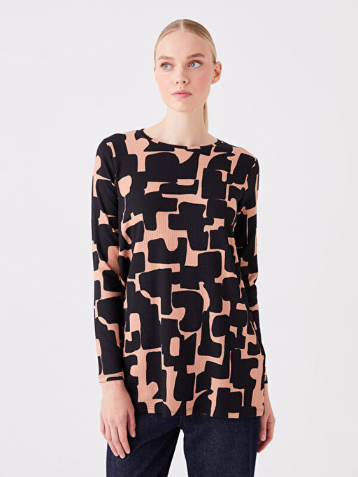 Bisiklet Yaka Desenli Uzun Kollu Kad?n Tunik
