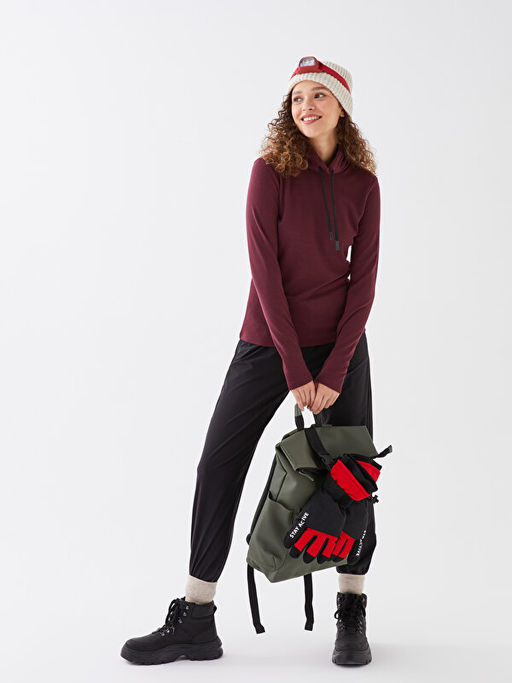 Ke?i? Yaka Reflekt?r Bask?l? Kad?n Outdoor Ti??rt