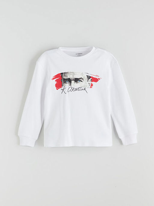 Bisiklet Yaka Bask?l? Uzun Kollu Erkek Bebek Ti??rt