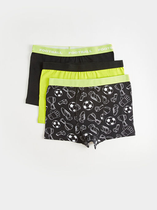 Bask?l? Pamuklu Erkek ?ocuk Boxer 3l?