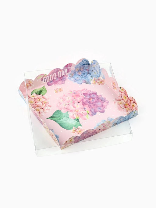 Цена за 5 шт. Коробка для печенья, кондитерская упаковка с пластиковой крышкой, Good day, 18?18?3 см