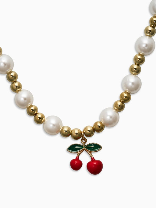 Набор 2 предмета: серьги. кулон Вишня жемчуг, цветной в золоте