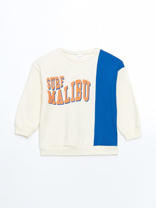 Bisiklet Yaka Bask?l? Erkek ?ocuk Sweatshirt