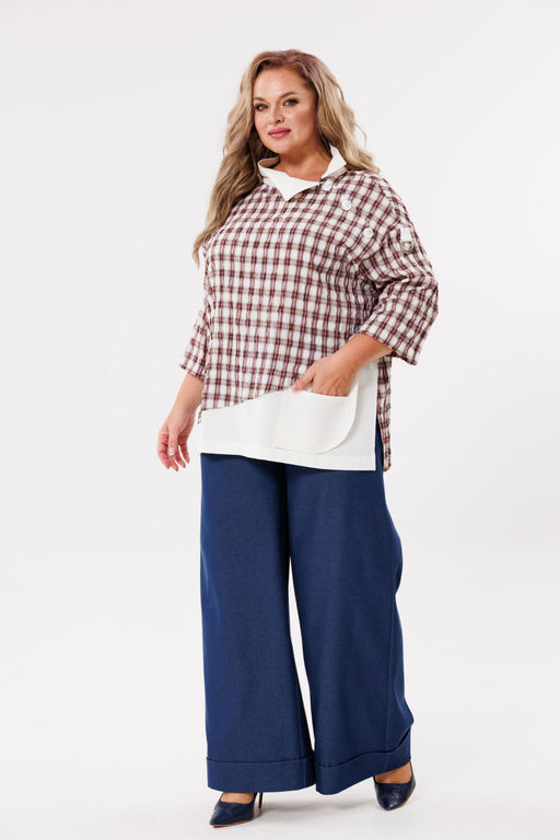 Блуза Michel Chic 751/1 клетка, бежевый  фото 3