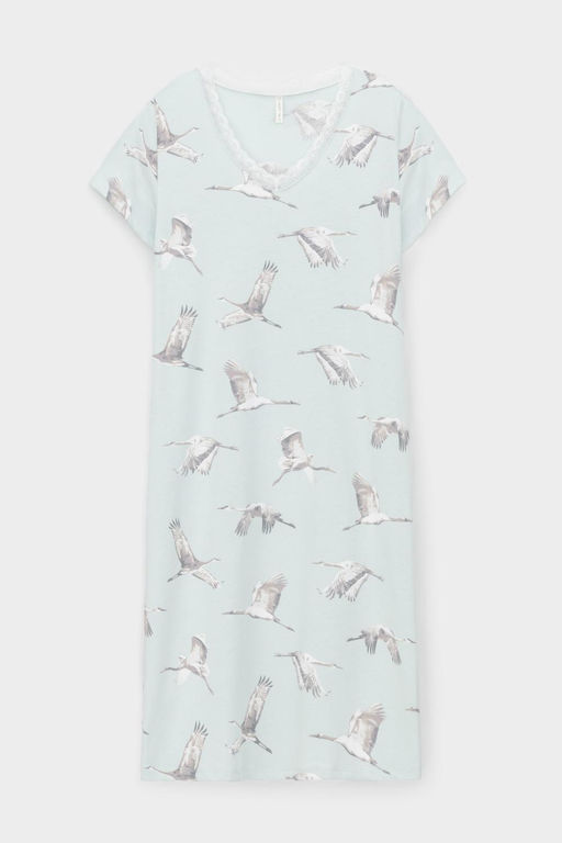 Е 10054/туманный голубой,журавли сорочка ночная жен