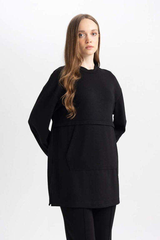 Туника стандартного кроя с круглым вырезом и длинными рукавами - Defacto фото 4