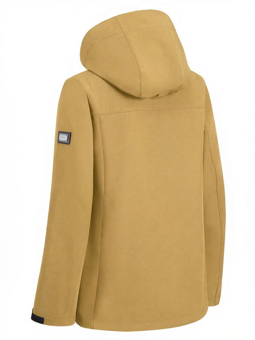 Ветровка женская софтшелл виндстоппер с капюшоном спортивная горчичного цвета 9616_1G