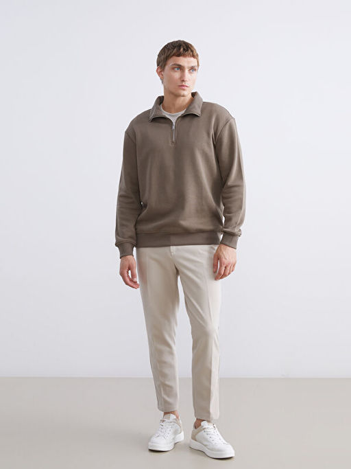 Fermuarl? Dik Yaka Erkek Kal?n Sweatshirt