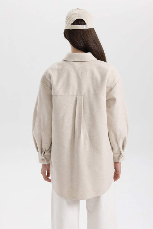 Рубашка-туника из габардина с длинными рукавами Relax Fit - Defacto фото 6