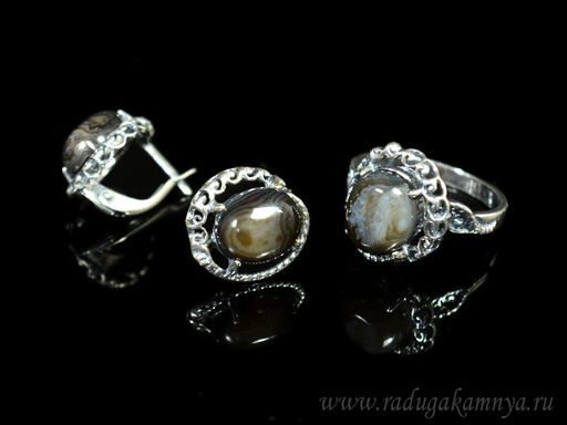 Кольцо Серьги с агатом размер 19