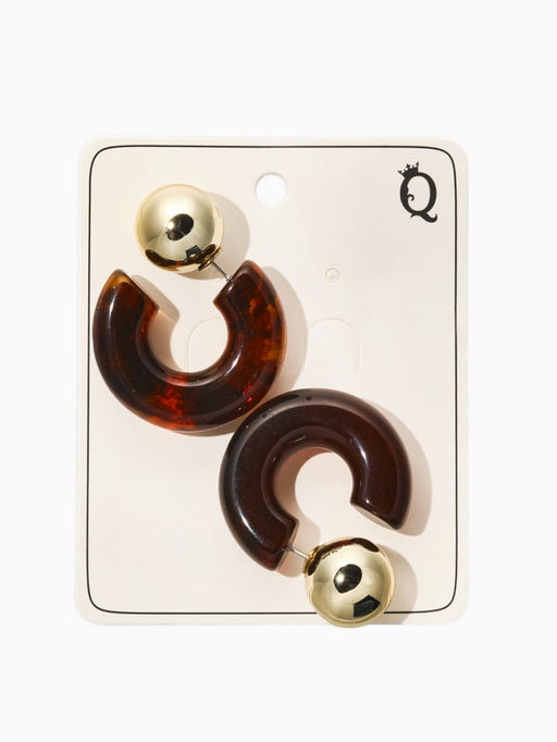 Цена за 2 шт. Серьги акрил «Полукольцо с бусиной №14», коричневые в золоте