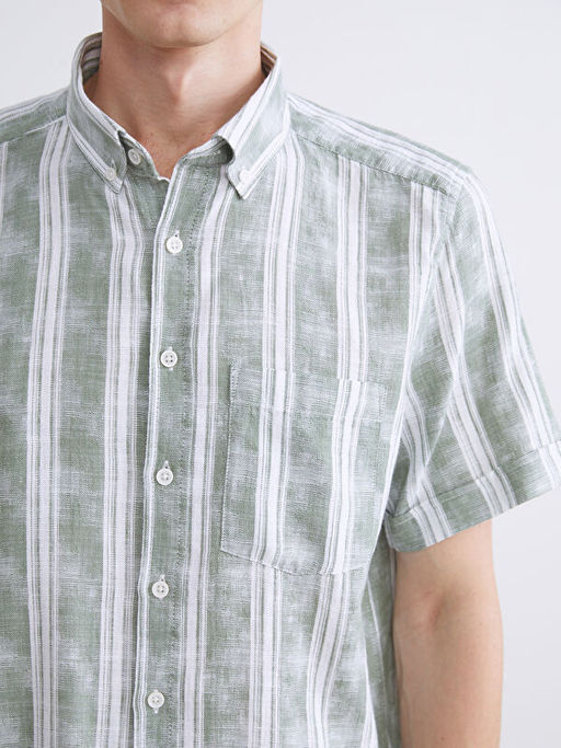 Regular Fit K?sa Kollu ?izgili Poplin Erkek G?mlek