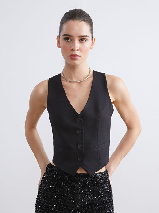 S?rt Detayl? Kad?n Klasik Yelek