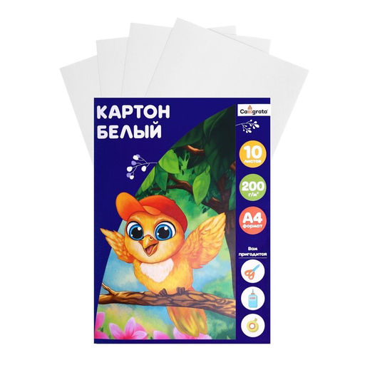 Цена за 4 шт. Картон белый А4 10 листов, Calligrata, 200 г/м², немелованный, односторонний, в папке