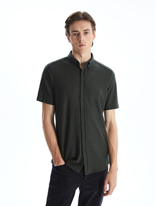 Regular Fit K?sa Kollu Desenli Poplin Erkek G?mlek