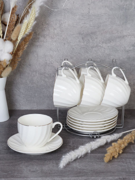 Чайный набор 12 предметов 230 мл / GC55-12M 230 /уп 8/ костяной фарфор металл подставка - ГалеонТрейд фото 2