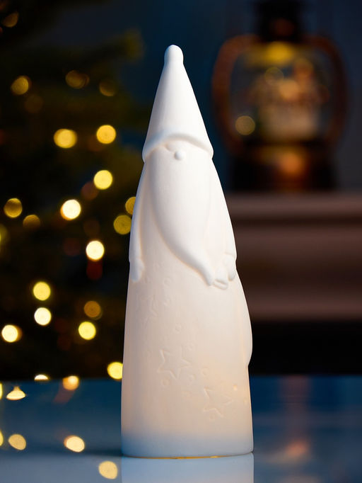 Светодиодная фигура «Дед Мороз в колпаке» 6×5.5×20.2 см, 1 LED, керамика, от батареек LR44×2, свечение тёплое белое