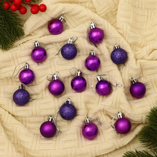 Цена за 2 шт. Ёлочные игрушки Праздничный переполох, шары новогодние, d=3 см, набор 16 шт., сиреневый