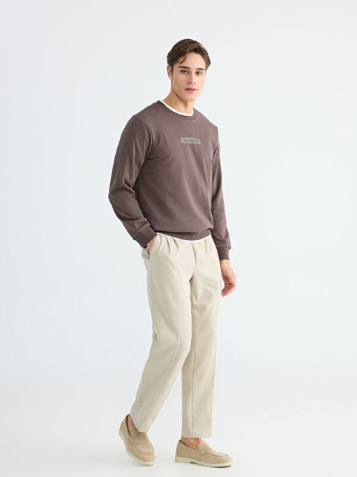 Bisiklet Yaka Bask?l? Erkek Sweatshirt