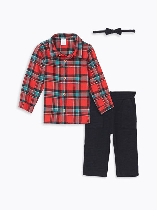 Ekose Desenli Erkek Bebek G?mlek ve Pantolon 2li Tak?m