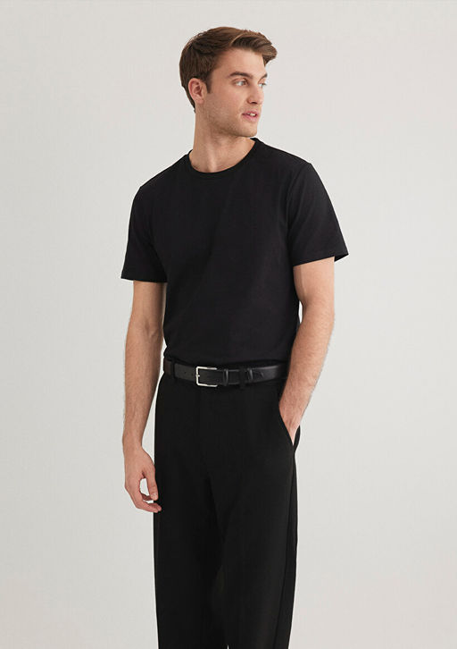 Stretch Siyah Basic Tisort - Mavi фото 2