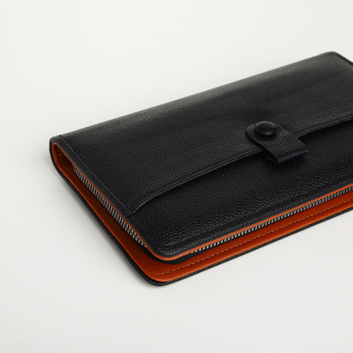 Портмоне-клатч мужской на молнии, с ручкой, наружный карман, чёрное