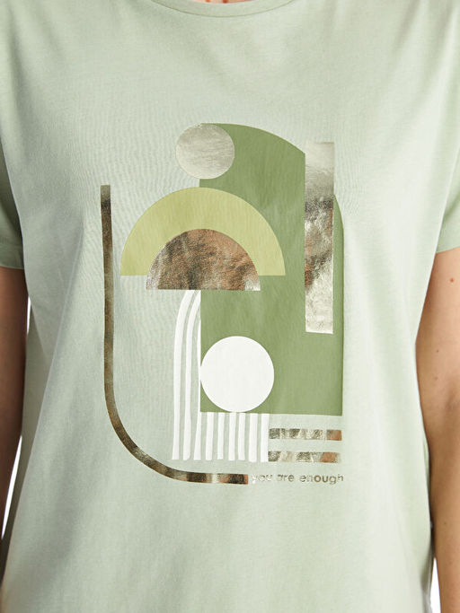 Bisiklet Yaka Bask?l? Kad?n Ti??rt