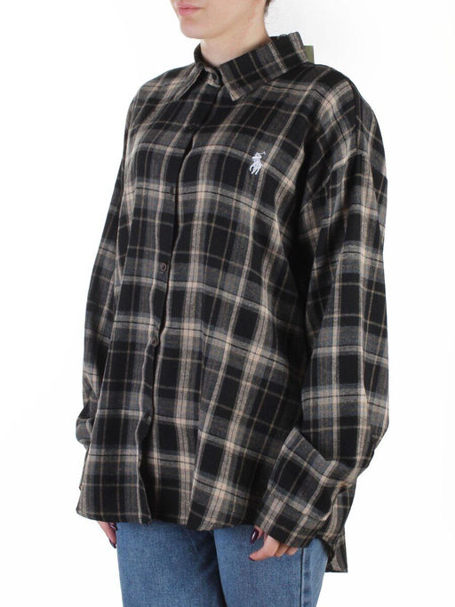 C201 BLACK/BEIGE Рубашка женская оверсайз (95% хлопок, 5% спандекс)