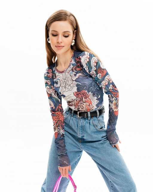 Лонгслив из сетки авторский принт - Sahar art lab фото 7