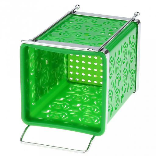 Подставка хромированная для столовых приборов "Розы" 12х10х18см, на ножках, пластмассовая вставка 10х10см h13,5см, цвета в ассортименте: белый, розовый, зеленый (Китай)