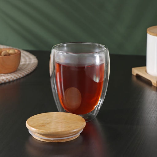 Стакан с двойными стенками BellaTenero Эко, 330 мл, стекло, бамбуковая крышка  фото 10