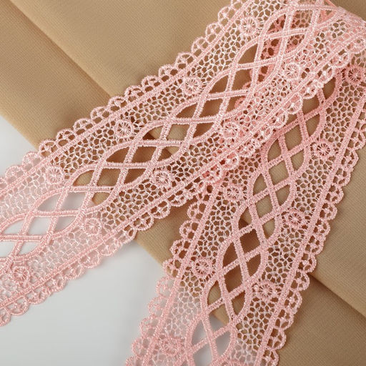 Кружево гипюровое, 40 мм, 11±1 м, нежно-розовое