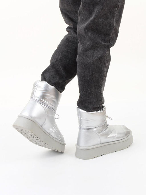 04-WA003-2M GREY/SILVER Ботинки зимние женские (натуральная кожа, курточная ткань, 100% шерсть)