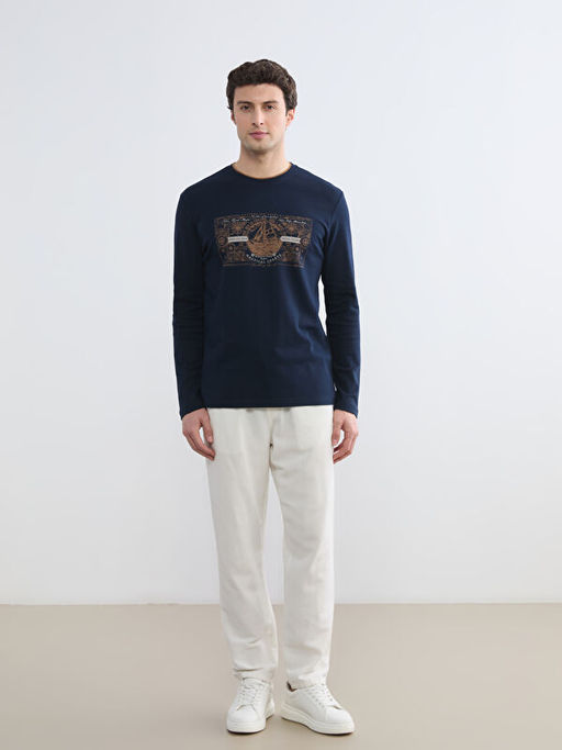 Bisiklet Yaka Bask?l? Erkek Sweatshirt