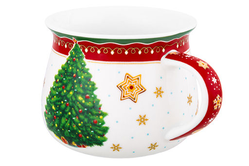 Кружка 250 мл 11*8,5*7 см Новогодняя елка красный узор, бочонок NEW BONE CHINA - Elan gallery фото 4