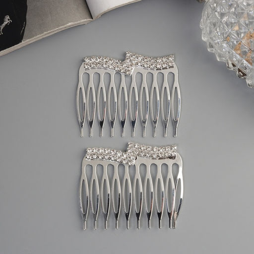 Цена за 2 шт. Гребень для волос QF «Медея», набор 2 шт., волны, 5×4 см, серебро