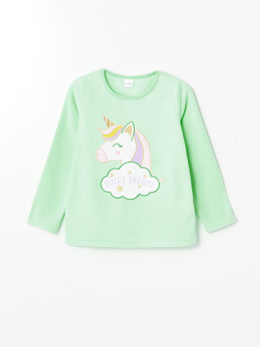 Bisiklet Yaka Polar K?z ?ocuk Pijama ?st