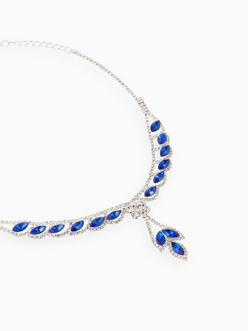 Набор 2 предмета: серьги, колье Листопад ромб, цвет сине-белый в серебре, 45 см