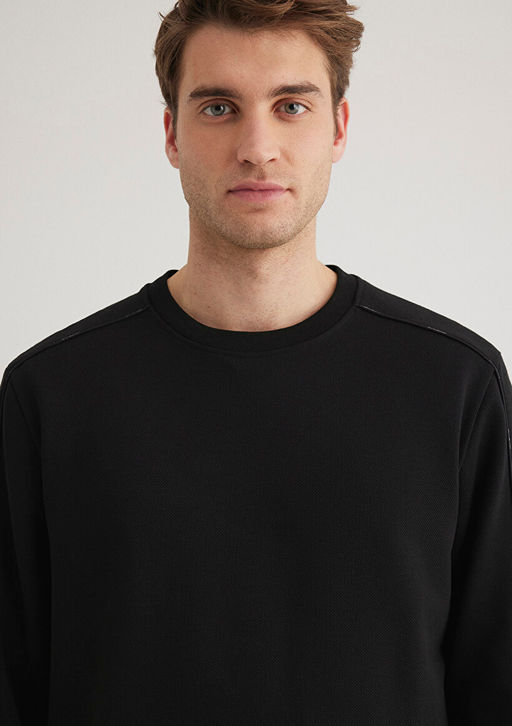 Bisiklet Yaka Siyah Sweatshirt - Mavi фото 5