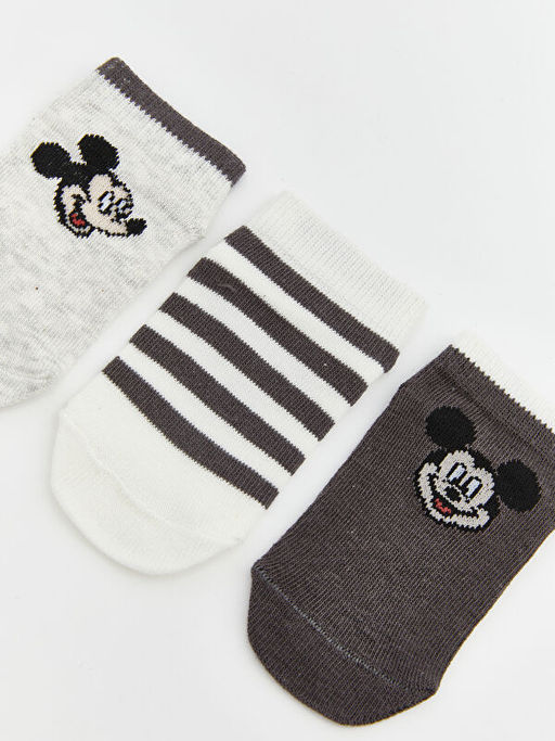 Mickey Mouse Bask?l? Erkek Bebek Patik ?orap 3l?
