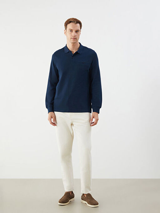 B?y?k Beden Polo Yaka Uzun Kollu Erkek Sweatshirt