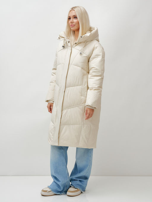 Пальто летучая мышь женское с капюшоном зимнее бежевого цвета 9616B - Mtforce фото 11