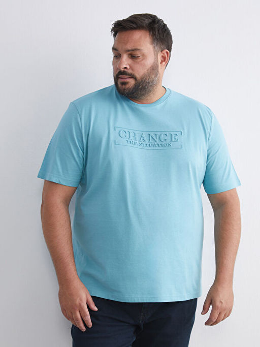 B?y?k Beden Kabartma Bask?l? Penye Erkek Ti??rt