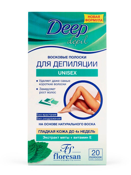 Floresan DEEP DEPIL Восковые полоски для депиляции в области бикини Unisex с мятой 20шт