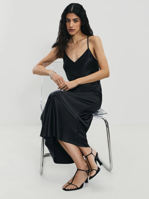 Атласное платье миди на бретелях / Zarina