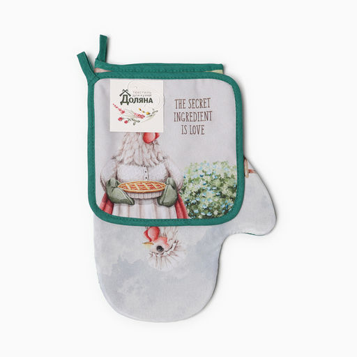 Набор кух. Доляна Курочка: варежка 20х28 см, прихватка 17х17 см, 35% хл, 65% пэ  фото 6